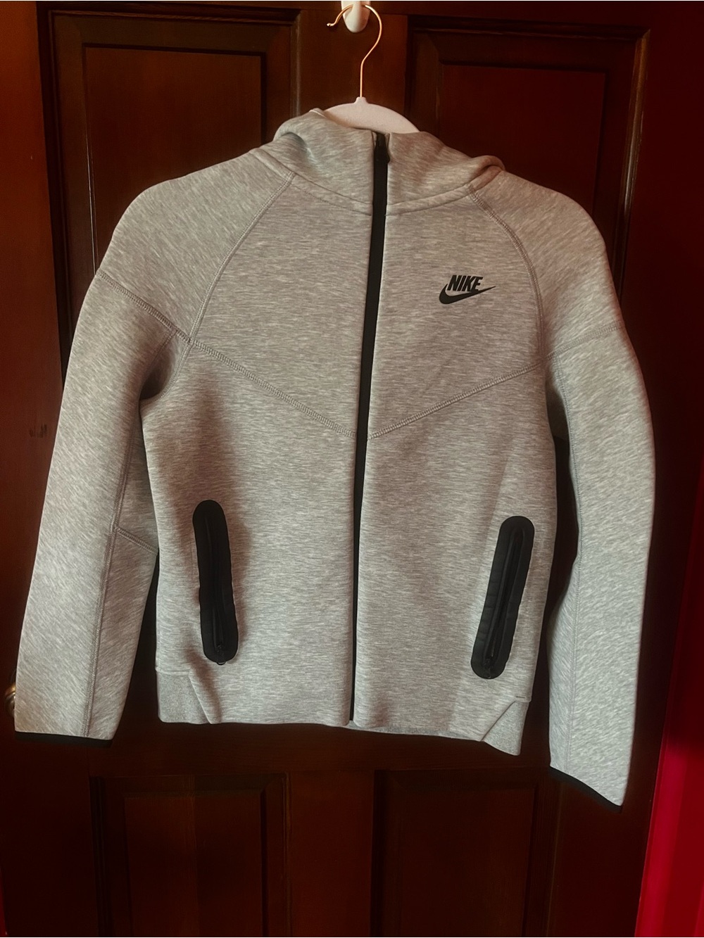 Nike Kids Grey Hooded Zip Sweatshirt with Black Accents